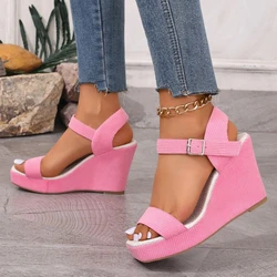 Women's summer new thick soled women's shoes round toe shallow mouth open toe sandals waterproof wedge heels comfortable sandals