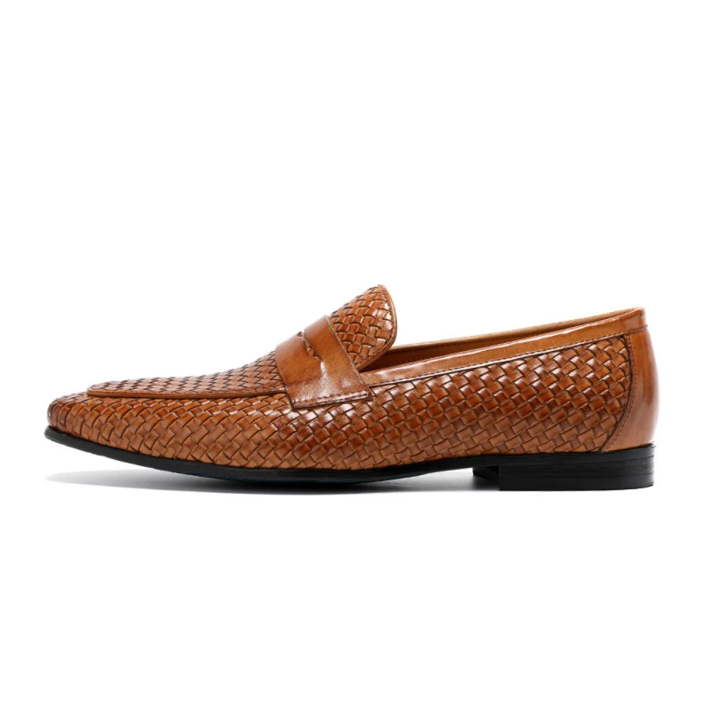 Genuine Leather Men Loafers Full Cowhide Hand Woven Mens Casual Dress Shoes Fashion Breathable For Summer