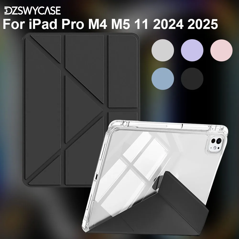 Y-Shaped Case for iPad Pro M5/M4 2025 2024 11 Inch, with Pencil Holder, Transparent Protective, Cover with Auto Wake/Sleep