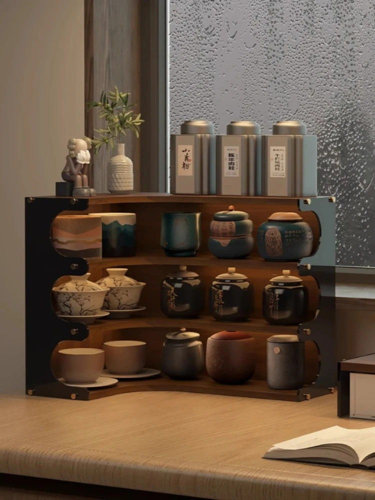 

Kitchen Corner Storage Rack Corner Shelf Desktop Cup Display Rack Tea Set Display Cup Rack Partition Wooden Storage Cup Holder