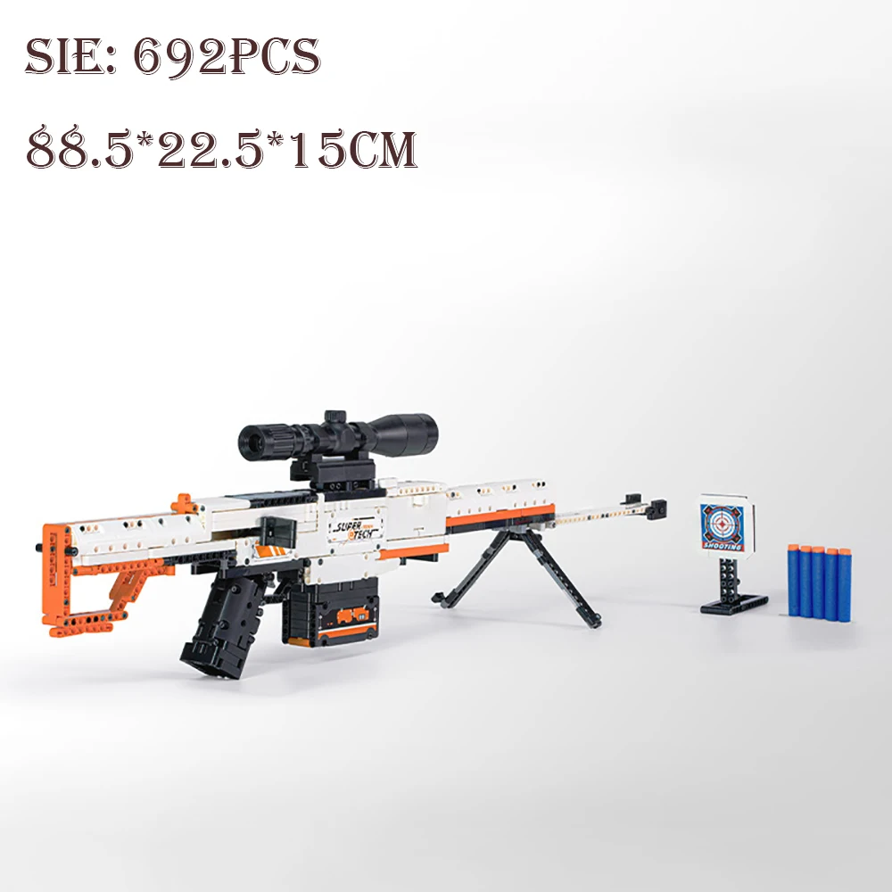 New Barrett Sniper Rifle Can Fire EVA Bullets,Desert Eagle Assembled Building Block,MP5 Rifle Model Bricks,WW2 Boy Toy Gifts