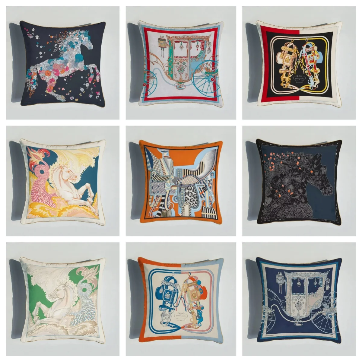 1 Stück Luxuriöser Pferdekutschen-Kissenbezug, Polyester 2D Doppelseitiger Druck, Vintage Schal-Stil Kissenhülle, Dekorativer Zierkissenbezug