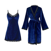 Fashion Velvet Lace Pajama Set Women Sleepwear Pyjamas Two-Piece Robe Sets Nightwear Nightdress Home Wear Kimono Robe Loungewear