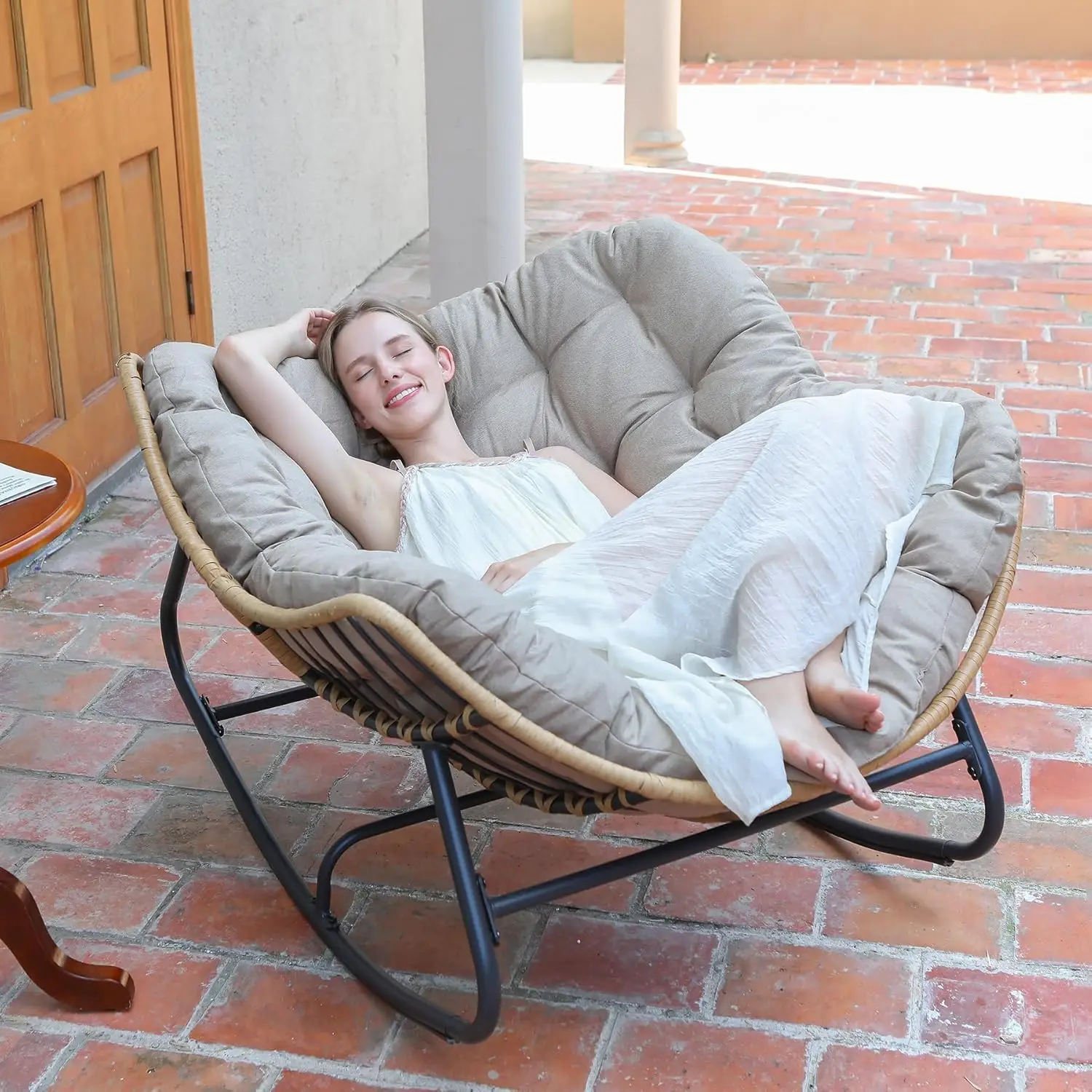 Outdoor Rocking Chair, Patio Egg Rocking , Indoor Papasan , Rattan Wicker Lounge , Modern Royal for