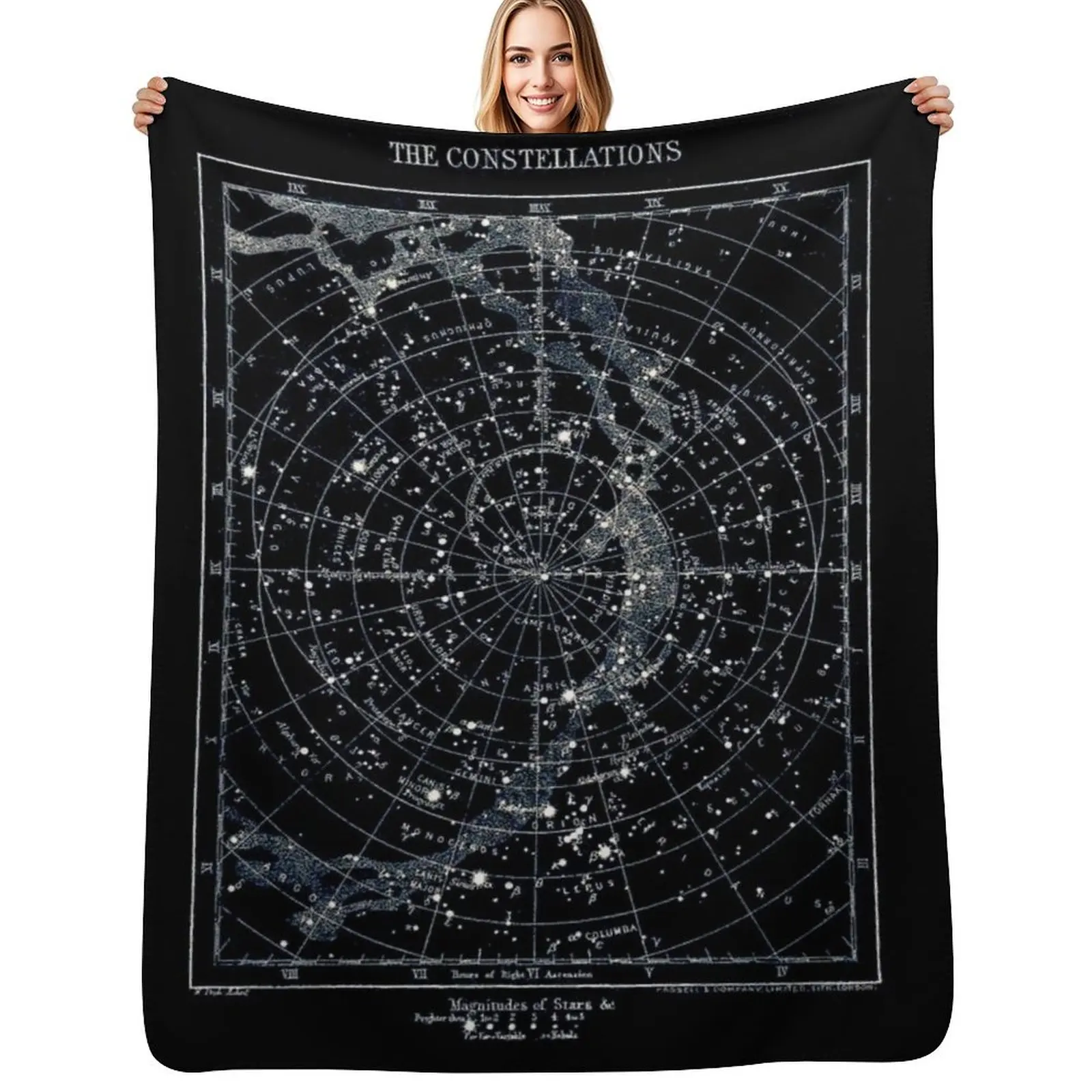 

STAR CONSTELLATIONS : Vintage 1900 Galaxy Chart Map Throw Blanket Air Conditioner Soft Blanket for Office Home