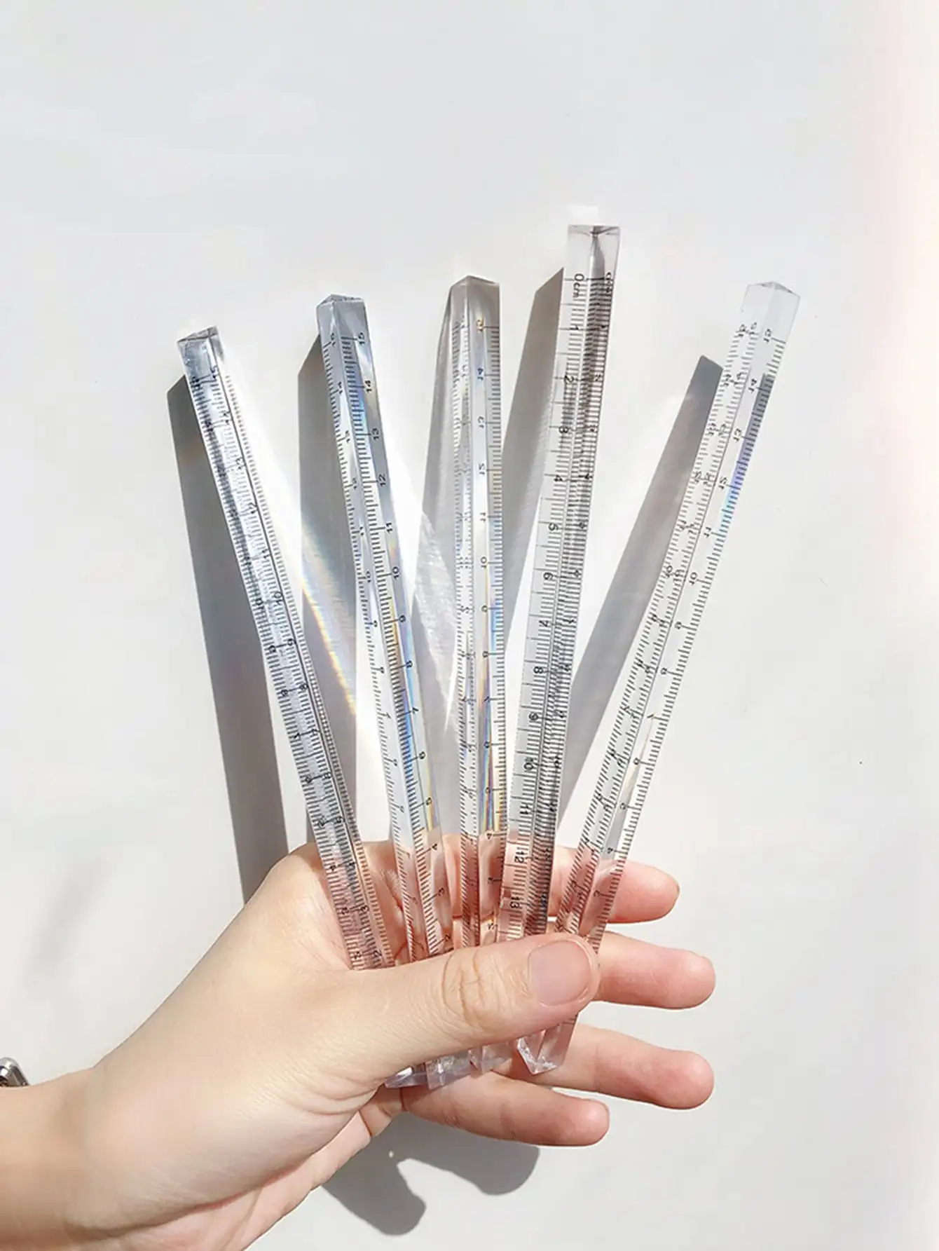 

Can See The Rainbow Transparent Triangle Ruler Cute Multi-Function Ruler DIY Drawing Students School Office Supplies Escolar