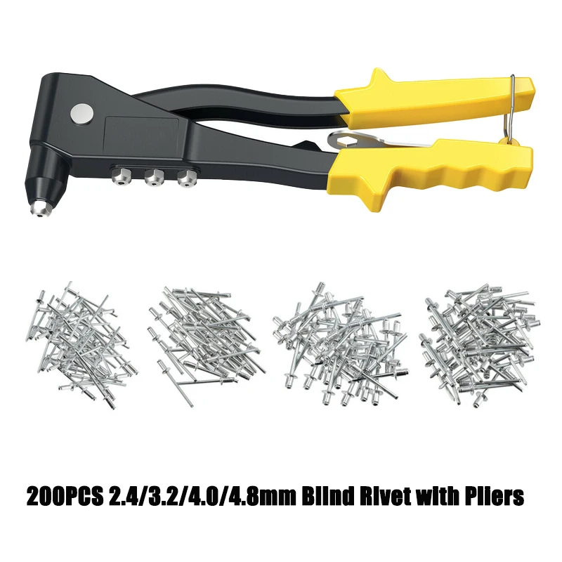 200Pcs อลูมิเนียม Rivet Heavy Duty Riveter ชุด Riveter ชุดหมุดผ้าม่านคีม Pop Rivet คีม DIY เครื่องมือยานยนต์