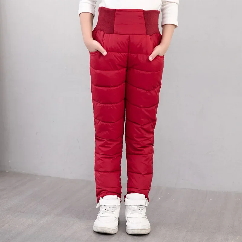 Winter Down Cotton Pants for Girls Children\'s Fashion Solid Parka Warm Trousers Casual Elastic Waist Straight Kids Pants Outwear