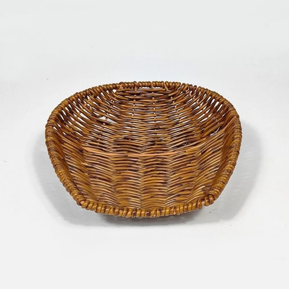 Hand-woven Small Dustpan Plastic 3 Sizes Imitation Rattan Wicker Fork Spoon Basket Restaurant Serving Tabletop Display