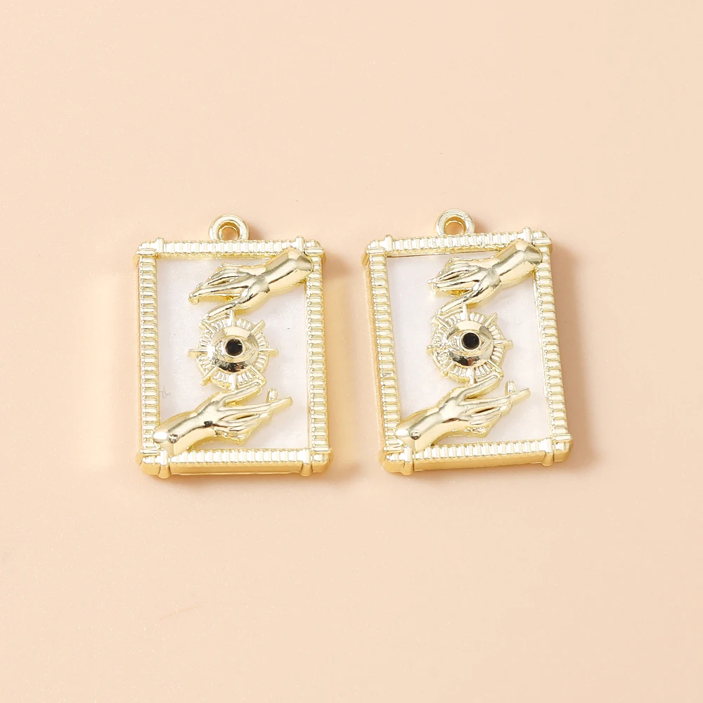 Leslie 5 Stück 15*21mm Goldfarbene Tarot-Mond-Stern-Hamsa-Hand-Anhänger für DIY Fatima-Hand-Auge-Halsketten-Schmuckherstellung Zubehör – Detail 6