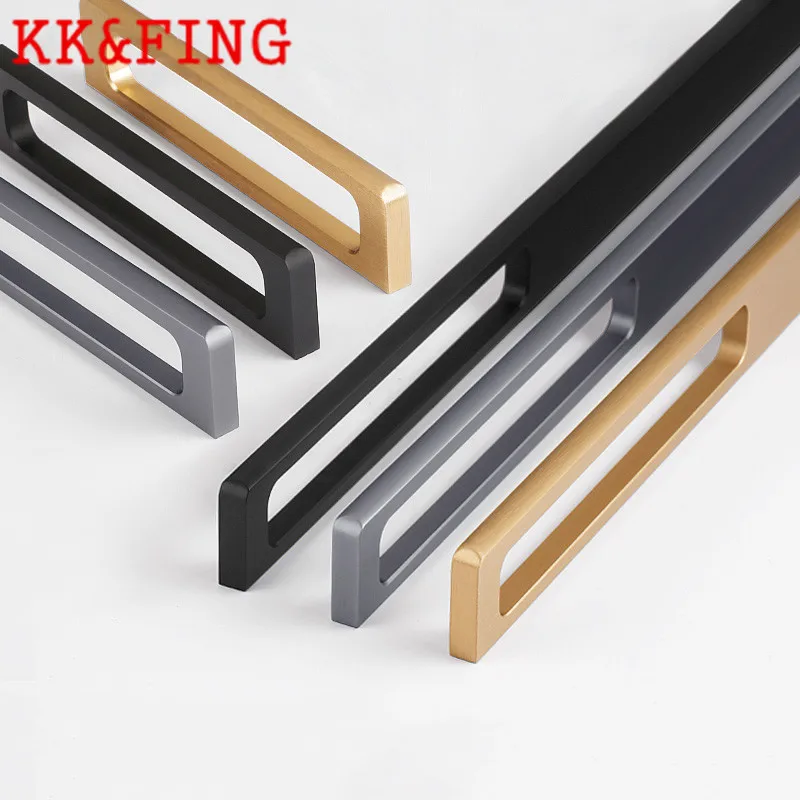 KK&FING Creative Simple Aluminum Alloy Black Furniture Handles Drawer Pulls Wardrobe Cupboard Door Handle Furniture Hardware