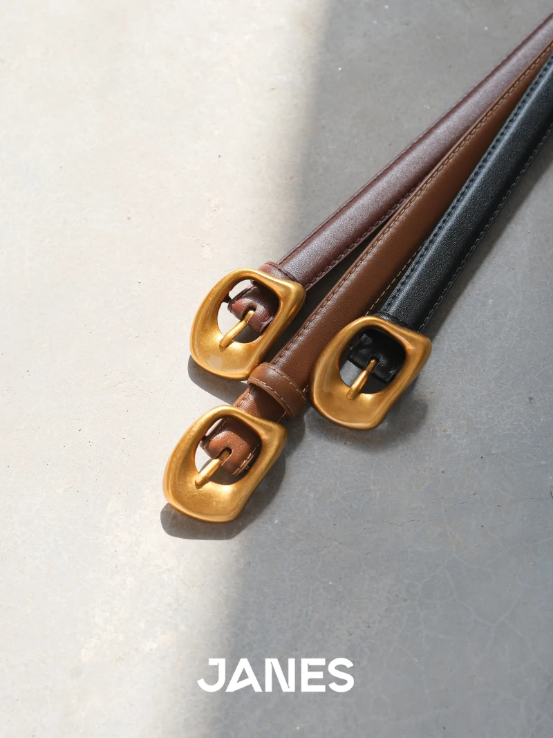 ヴィンテージレザーベルト女性用多用途スリムウエストベルトジェーンズブランドキュイールアンシアンスタイル不規則な質感の牛革ベルト