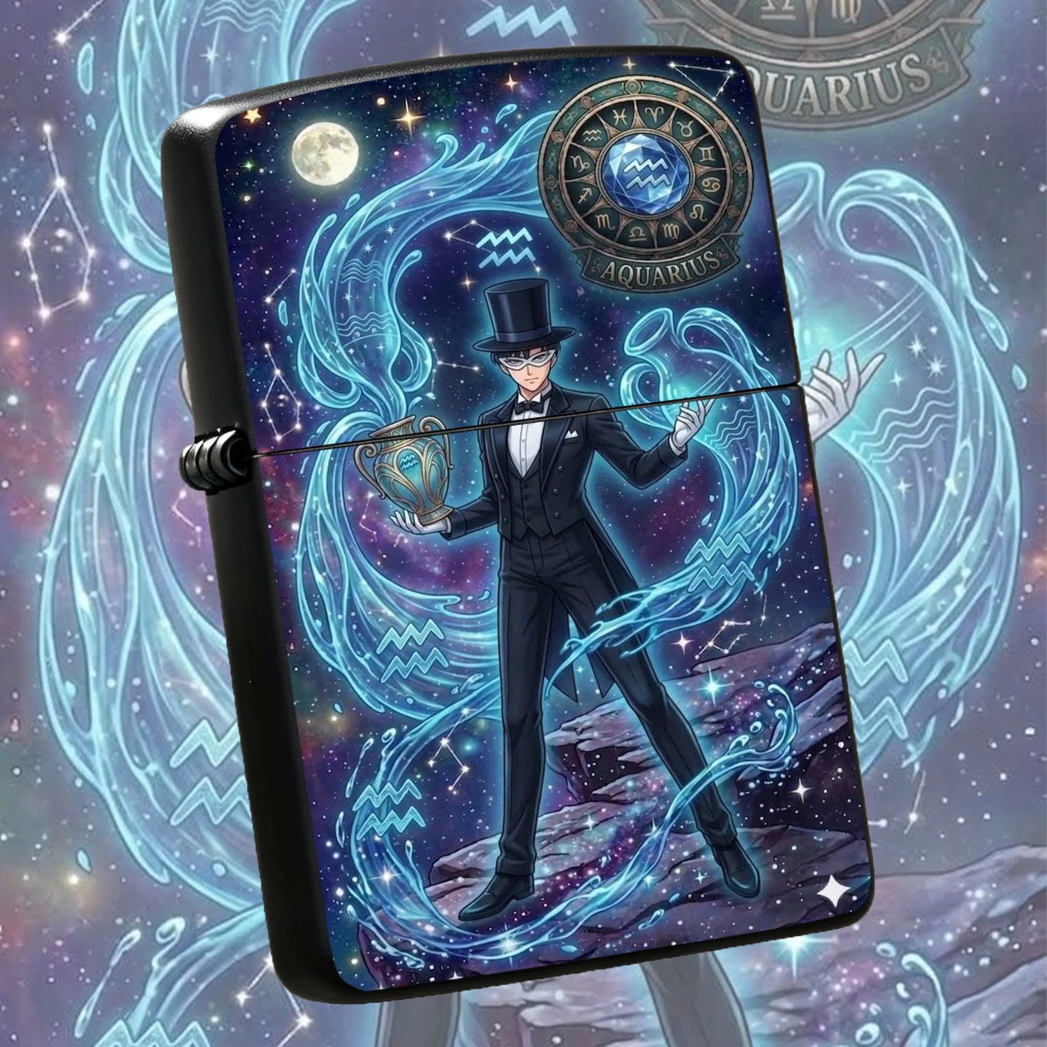 Creative Aquarius Themed Lighter Tuxedo Mask Cosmic Starry Sky Print Portable Igniter For Daily Multi-Scene Use Ideal Gift For Anime Fans Enthusiasts Personalized Collectible Practical Present A Humorous And Interesting Lighter