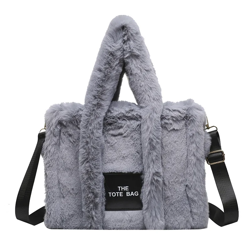 Women\'s Tote Bag Winter Woolen Faux Fur Teddy Curl Plush Retro Large Capacity Handbags Simple Shoulder Luxury Designer Handbag