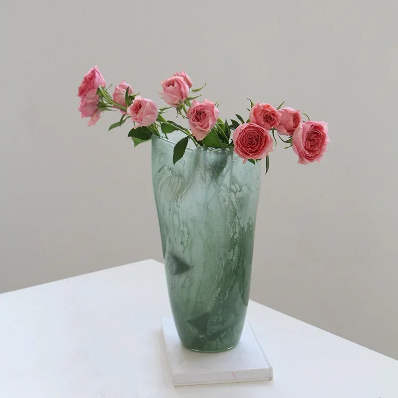 

Modern simple green open gradual change magnetic powder glass vase TV cabinet dining table flowers lily antique vase