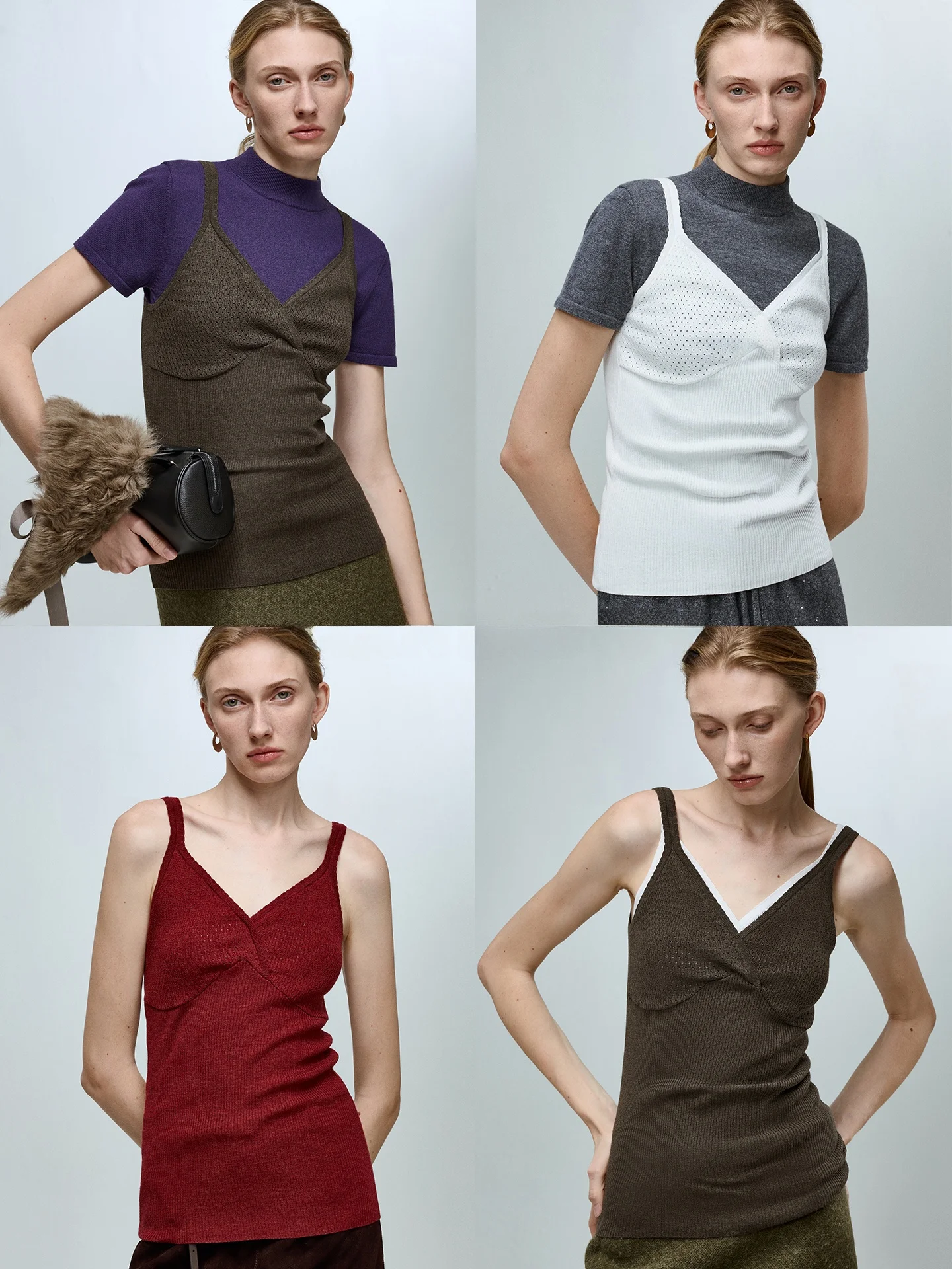 

CHANDOOIVY Женский повседневный топ из австралийской мериносовой шерсти с V-образным вырезом, ажурной вязкой и бретелями, мягкий шерстяной смесовый топ