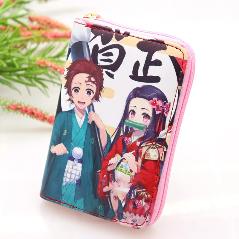 Nezuko Anime Demon Slayer Mini Portafoglio Kamado Tsuyuri Kanao Cosplay Portamonete portatile Zero Portafogli per ragazze multistrato in pelle PU