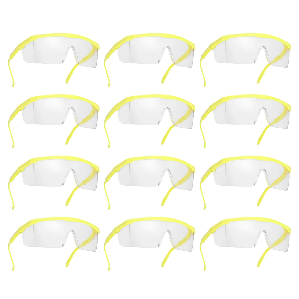 12pcs Eye Protective Glasses Practical Riding Eyewear Dust Wind Proof Goggles for Outdoor Outside (Yellow Frame and White Lens)