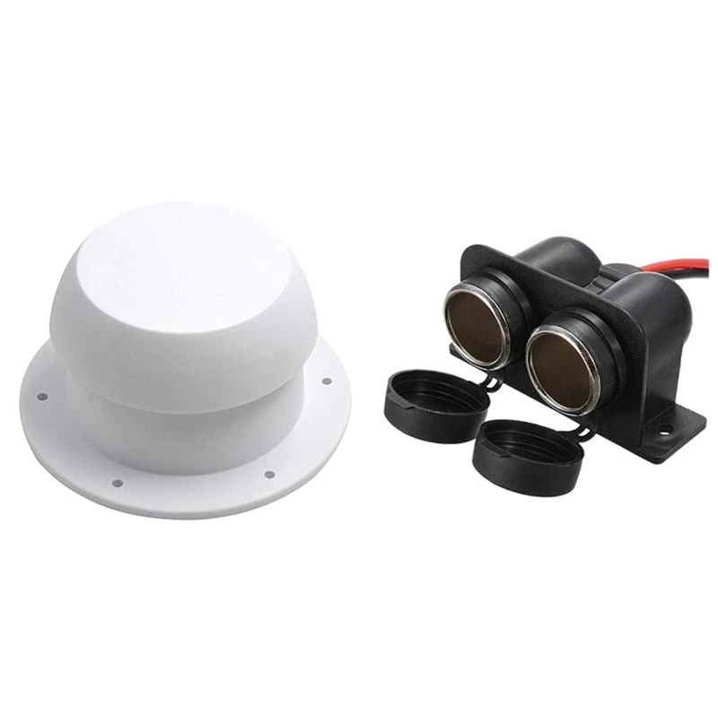 1Pcs Round Mushroom Head Shape Ventilation Cap & 1Pcs Cigarette Lighter Socket 12V Waterproof Dual Power Plug Outlet