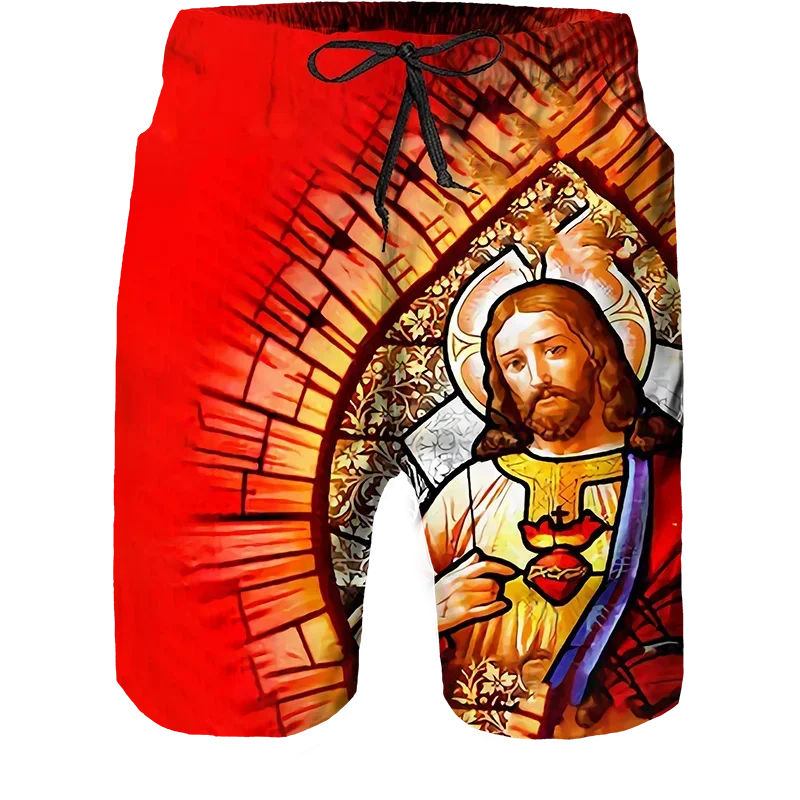 Christian Jesus 3D Printed Short Pants for Men Fashion Religion Our Lady Summer Graphic Trunks Casual Streetwear Y2k Trousers