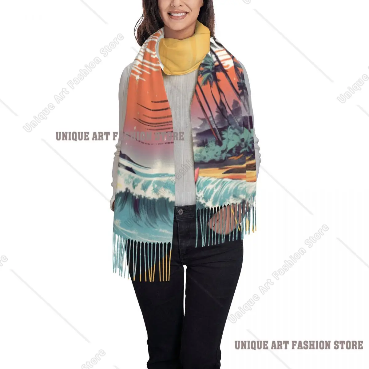 Grand foulards de plage de Surf personnalisés pour femmes, châle épais et chaud avec pompon, enveloppe d'aventure, Camping, camping-car en montagne, hiver