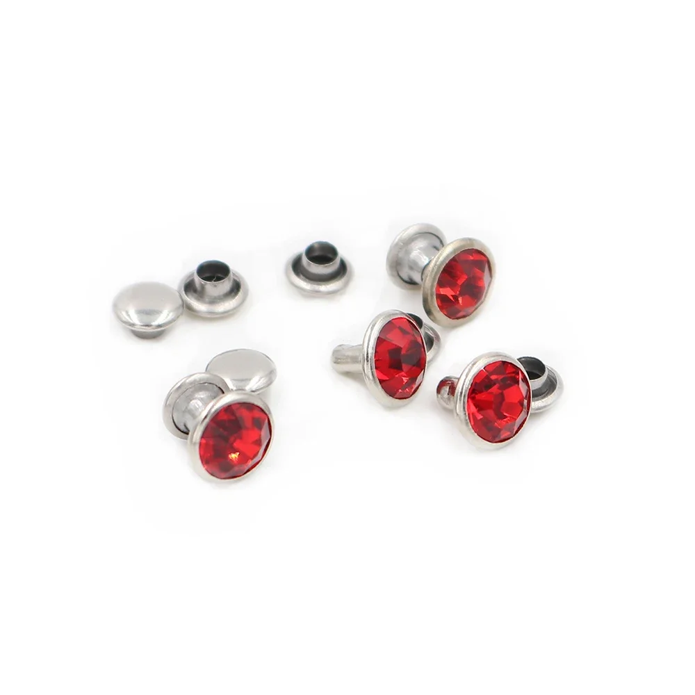 100Sets 6mm&8mm Rhinestone Rivets Light Siam Crystal Studs Metal Base for Clothing Bag Leathercraft Rivets for Leather