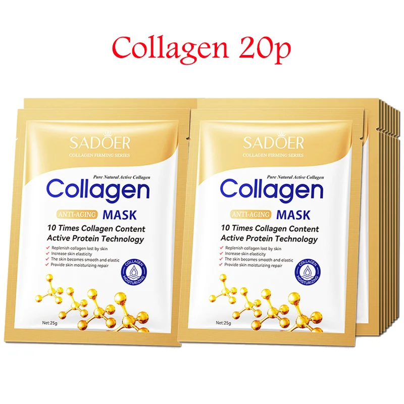20pcs Hyaluronzuur Collageen Gezichtsmasker huidverzorging Hydraterende Verstevigende Hydraterende Gezichtsmaskers Vel Masker Koreaanse Huidverzorging