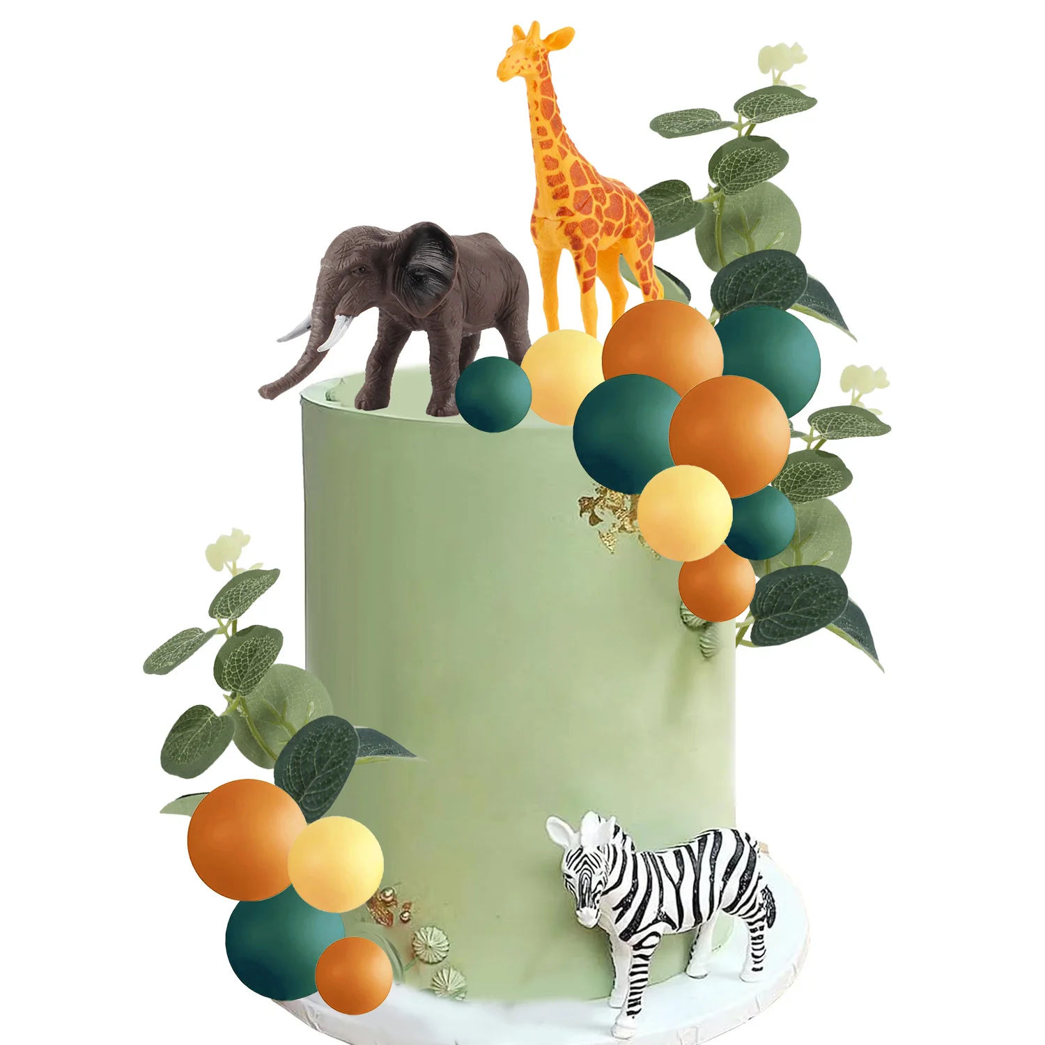 21PCS Realistic Safari Jungle Animal Cake Toppers Colorful Balls Cake Decorations for Wild Themed Birthday  Party Supplies