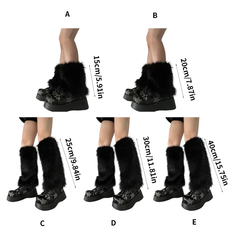 Women Furs Leg Warmer Winter Furry Long Boot Cuffs Fuzzy Shoe Cover Party Costume for Holiday Festival Performances Play image 6
