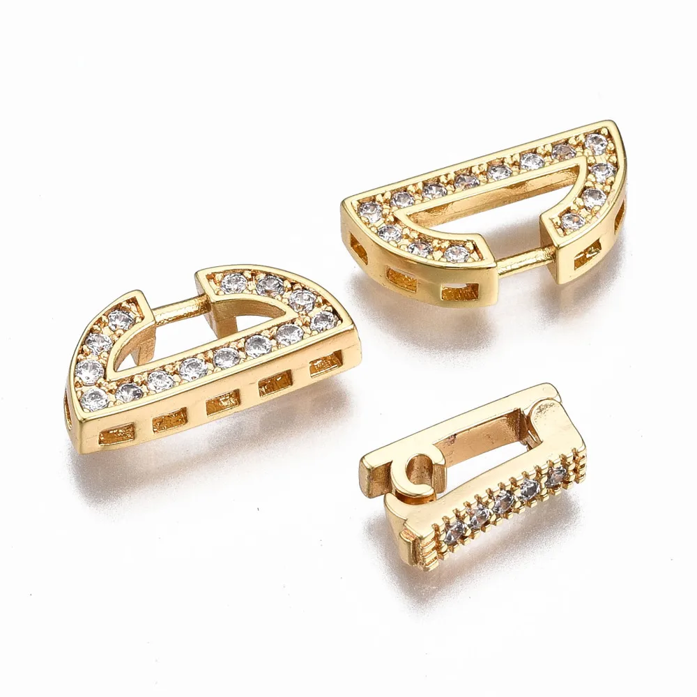 10Sets Brass Micro Pave Clear Cubic Zirconia Fold Over Clasp Half Flat Round for DIY Bracelet Necklace Jewelry Making Connector