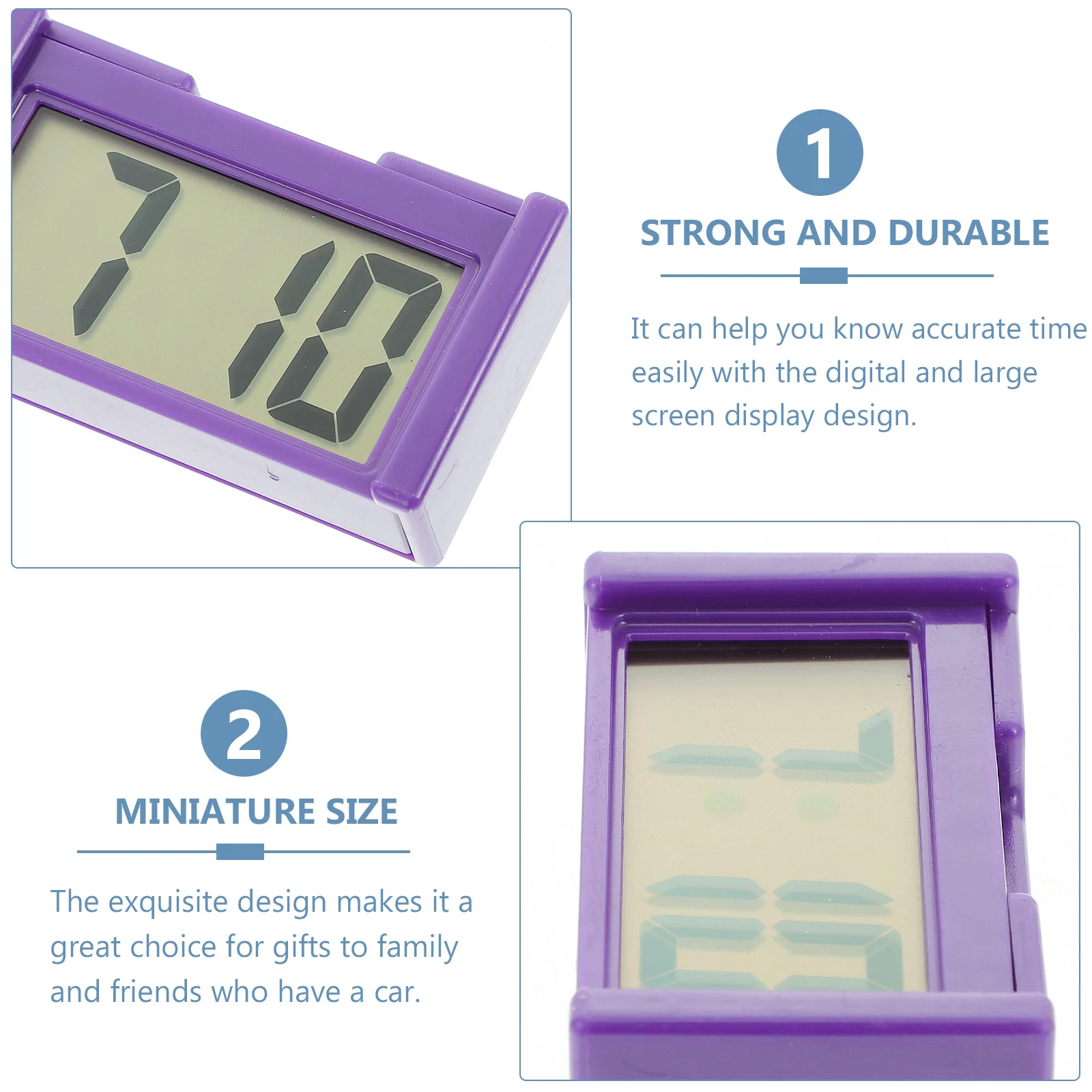 

2Pcs Car Clock Electronic Mini Digital Display Auto Vehicle Stick on Dashboard Clock Car Dash Timekeeper Practical