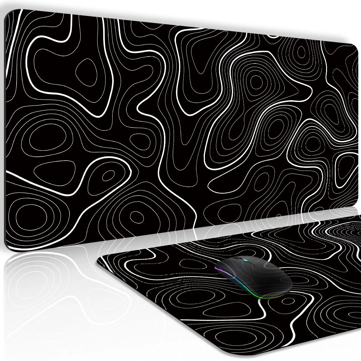 Topographic Map Contour Extended Gaming Mouse Pad Large Desk Mat Non-Slip Rubber Keyboard Protector