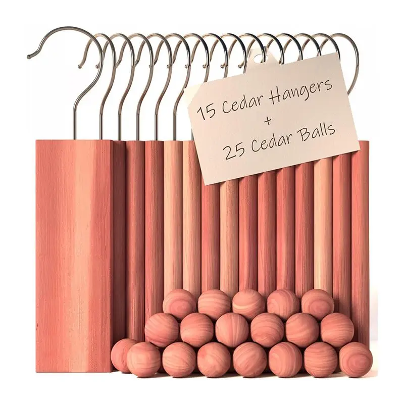 A04G-Comprehensive Cedar Storage Solution For Clothes - 15 Cedar Hang-Ups And 25 Aromatic Balls For Closet Freshness