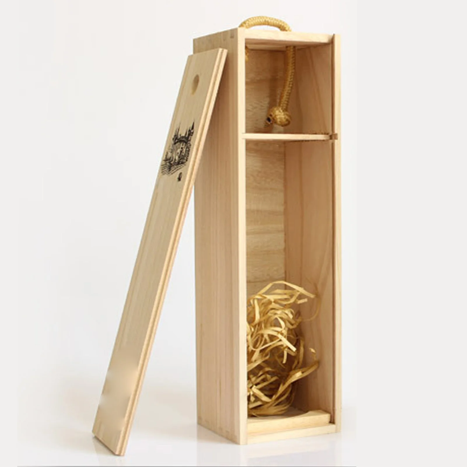 صندوق نبيذ خشبي بزجاجة واحدة مع غطاء من الخشب المزخرف، صندوق تخزين النبيذ القابل لإعادة الاستخدام، حامل صندوق زجاجة نبيذ واحد