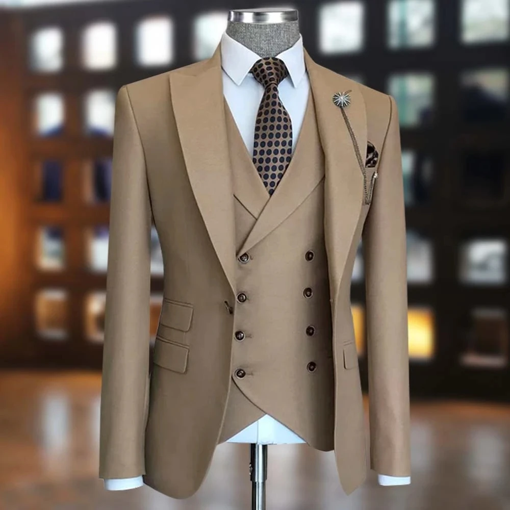 

Khaki Man Suit 3 Pieces Ternos For Men’S Blazer Sets Wedding Dress Halloween Costume Formal Business Social Jacket Vest Trousers