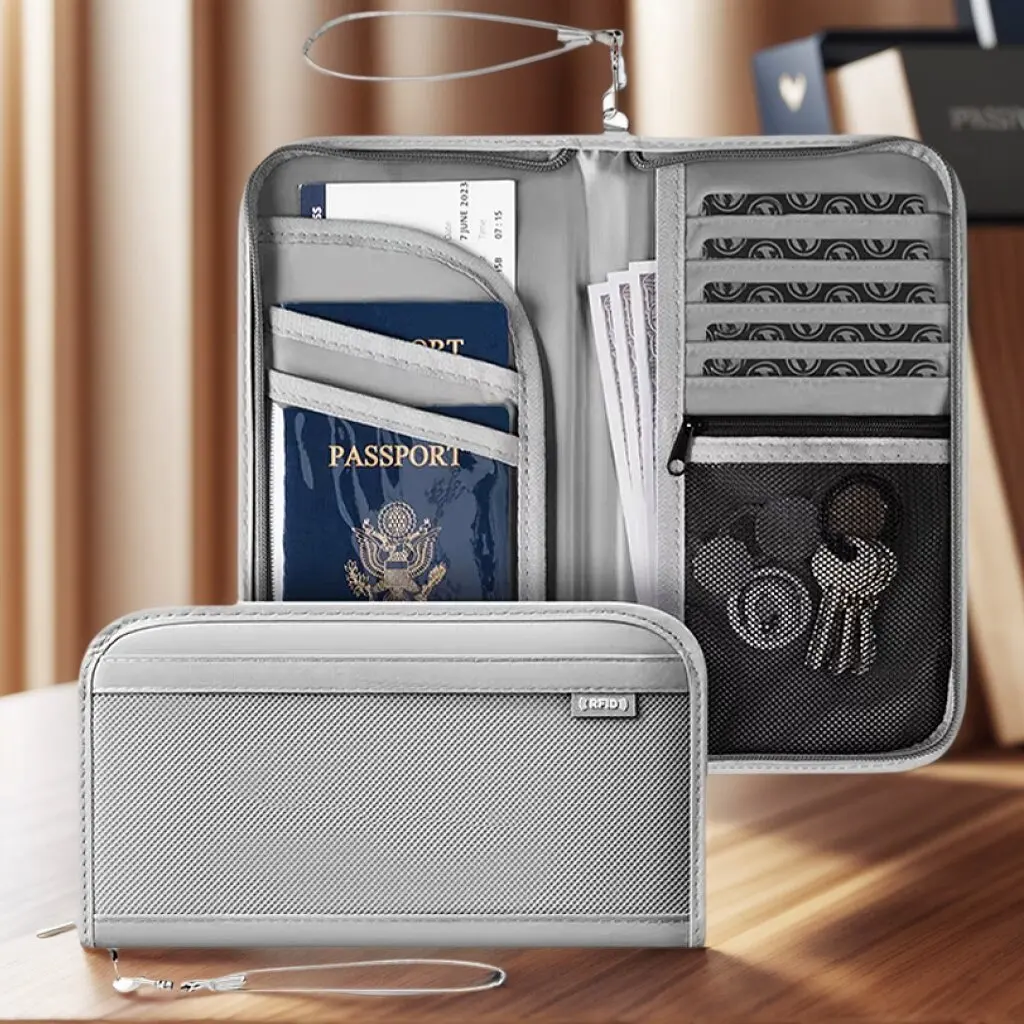 

RFID International Passport Bag Multifunctional Anti-theft Brush Hand-held Document Bag Travel and Business Ticket Holder Wallet