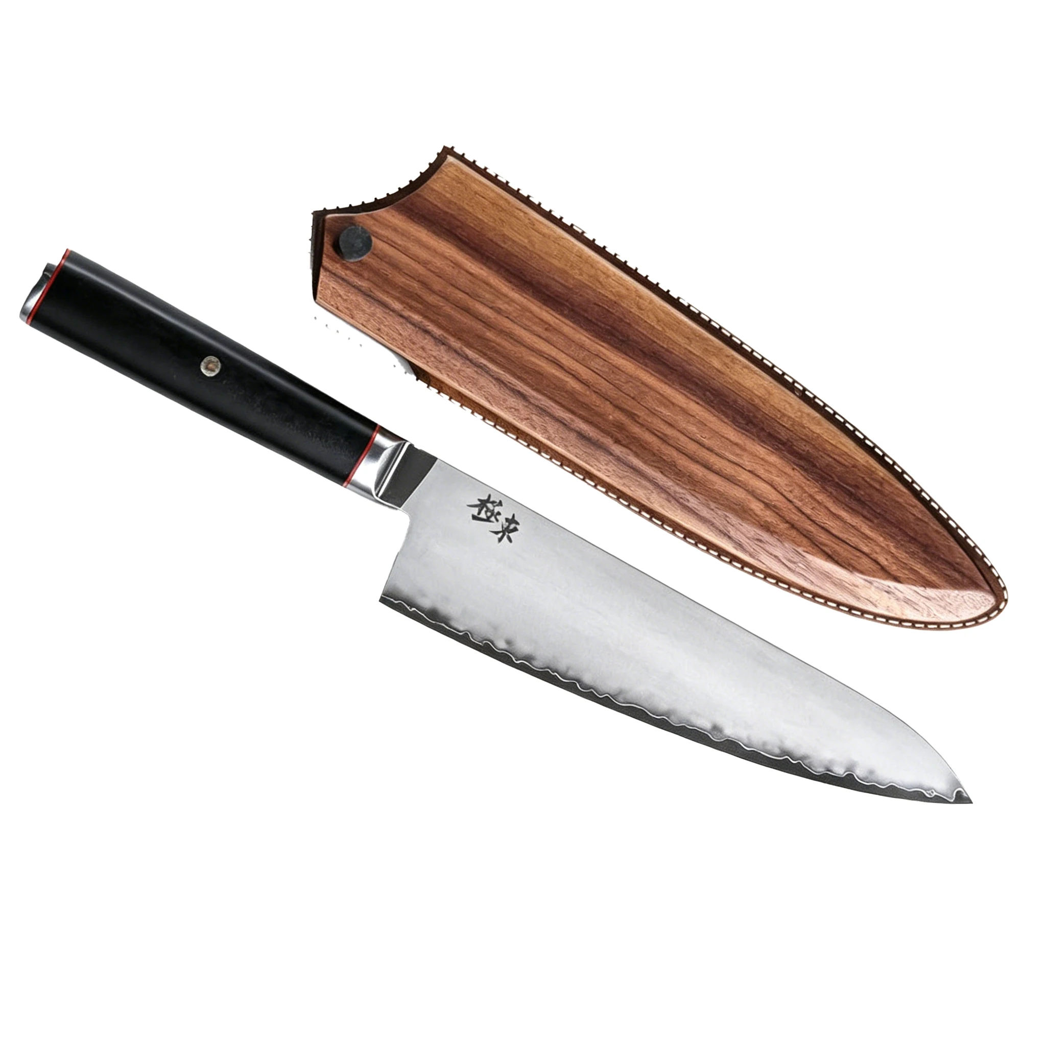 

8.3 Inch Gyuto Knife With Walnut Sheath 3-Layer Clad Steel AUS-10 Blade Chef Cleaver Slicing Professional Japanese Kitchen Knife