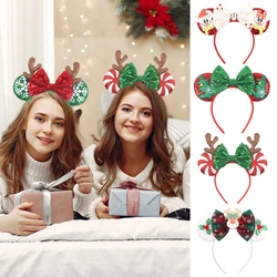 2024 Christmas Series Disney Mickey Ears Headband For Girls Women Sequins Bow Festivall Party Hairband DIY Hair Accessories