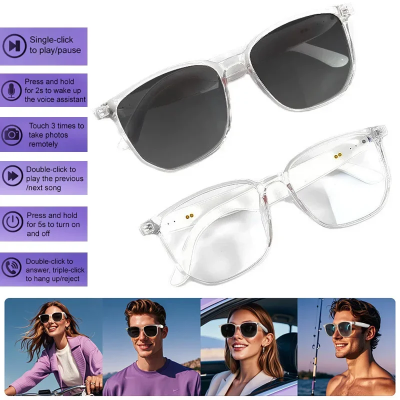 Smart Polarized Sunglasses Bluetooth 5.3 Wireless Call Multi-functional Cycling Running Mountain Climbing Fishing UV Protection