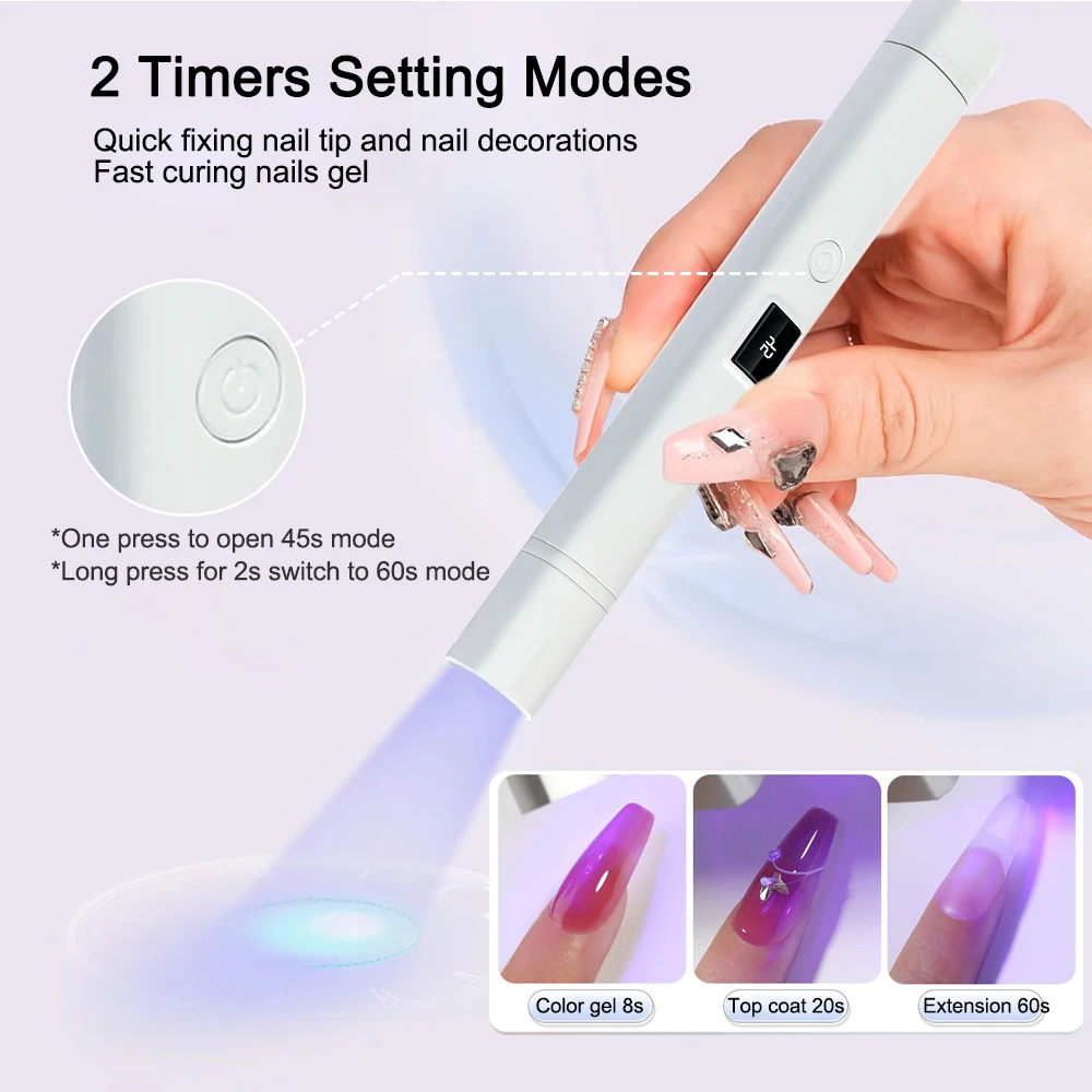 Lâmpada de unhas recarregável USB portátil, UV LED Nail Lamp for Nails Gel, Luz de secagem rápida, Lâmpada de manicure portátil, Secador com suporte