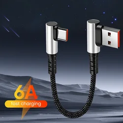 6A Elbow Short USB C Cable USB Type C Fast Charging Cable Power Bank Wire For iPhone 15 USB Type C Data Cable 0.25m/0.5m