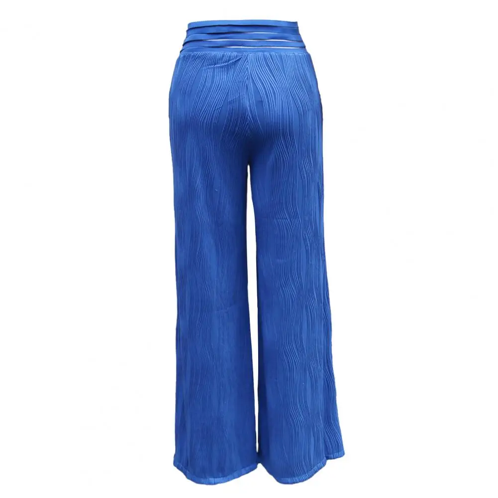 

Элегантные расклешенные брюки с высокой талией для женщин, с завышенной талией, текстурированные, с перекрещивающейся прозрачной сеткой, женские летние рабочие брюки