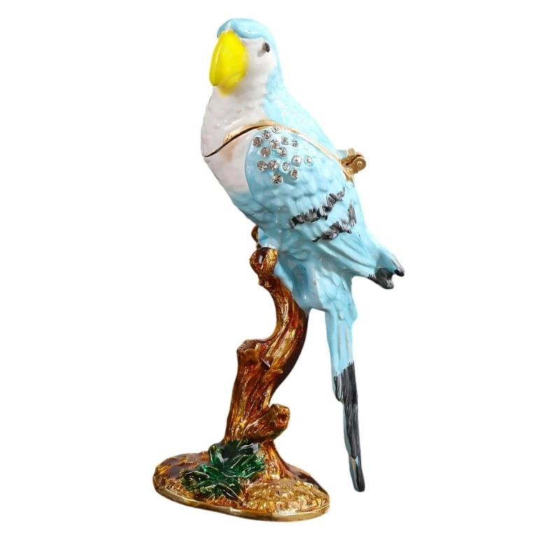 C1FE Bird Jewelry Box Zinc Alloy Hinged Storage Box with Jeweled Finish for Vanity Table, Dresser Top and Shelf Display