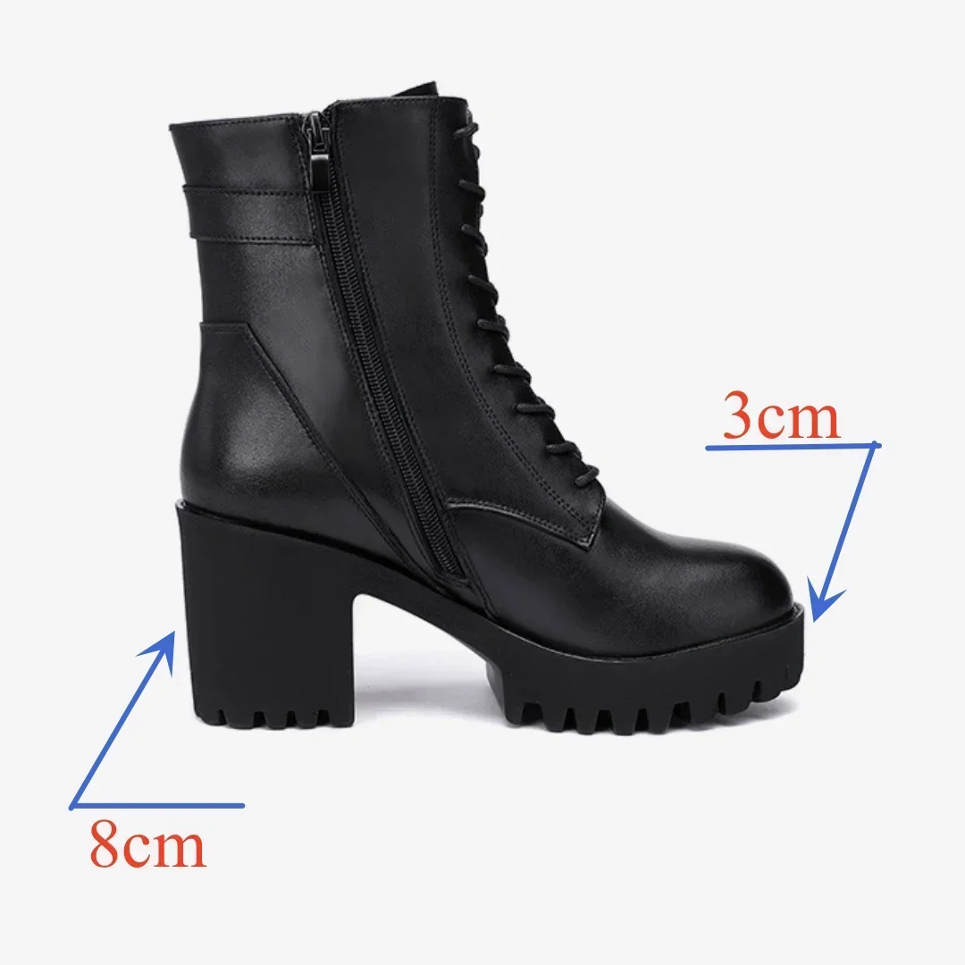 8cm Small Size 32-43 Quality Genuine Leather Boots Womens Platform Shoes with Fur 2024 Winter Block High Heels Ankle Snow Boots