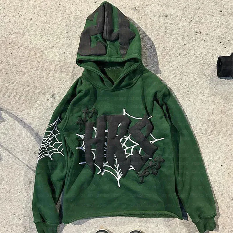 جديد 2025 نسيج العنكبوت طباعة القوطي الشرير البلوز الرجال هوديس معطف رياضي البلوز القوطية طويلة الأكمام المتضخم هوديي j ★ ★ ★   جيه.