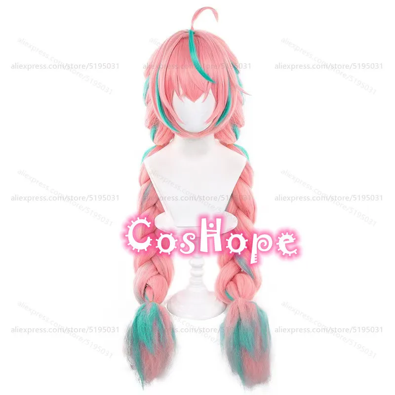 Varesa Cosplay Wig 100cm Long Pre Braided Pink Green Mixed Wig Cosplay Anime Cosplay Wigs Heat Resistant Synthetic Wigs image 3