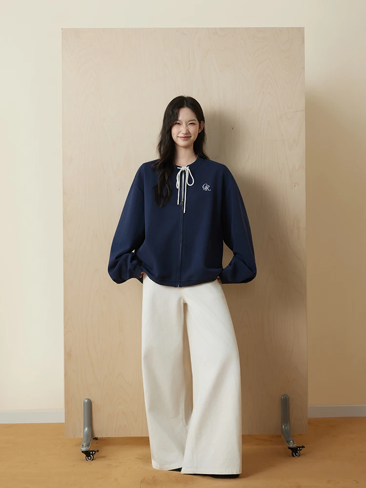 

Casual Long Sve Open Cardigan Women's Versatile Spring Autumn Outerwear Trendy Dstring Sweatirt Loose Fit Cotton Blend