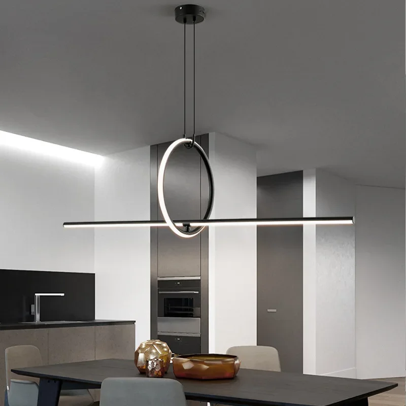 Modern Led Ceiling Chandelier Long Black Minimalist Decor Table Dining Room Kitchen Home Pendant Lights