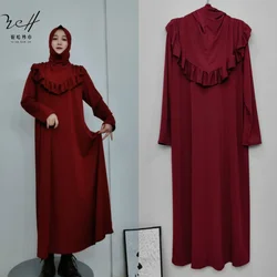 Ramadan Mubarak Arabian Muslim Girls Long Dress Abaya Robe With Hijab