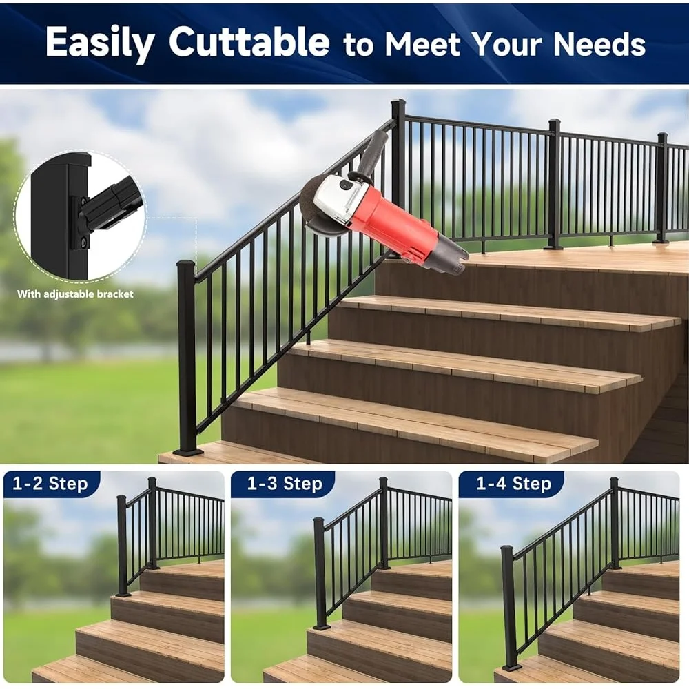Aluminum Stair Railing Kit Weather Resistant Low Maintenance Deck Railing System Complete DIY Kit Easy Installation Outdoor